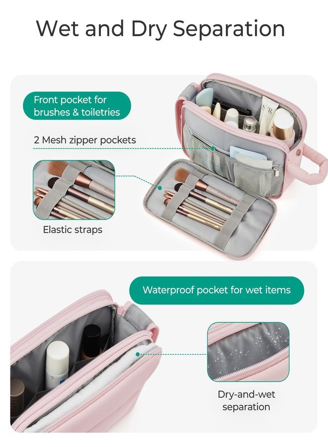 BAGSMART Travel Toiletry Bag for Women, Puffy Cosmetic Makeup Bag Organizer, Large Wide-open Travel Organizer for Toiletries, Dopp Kit Water-resistant Makeup Case for Accessories-Beige - Image 3